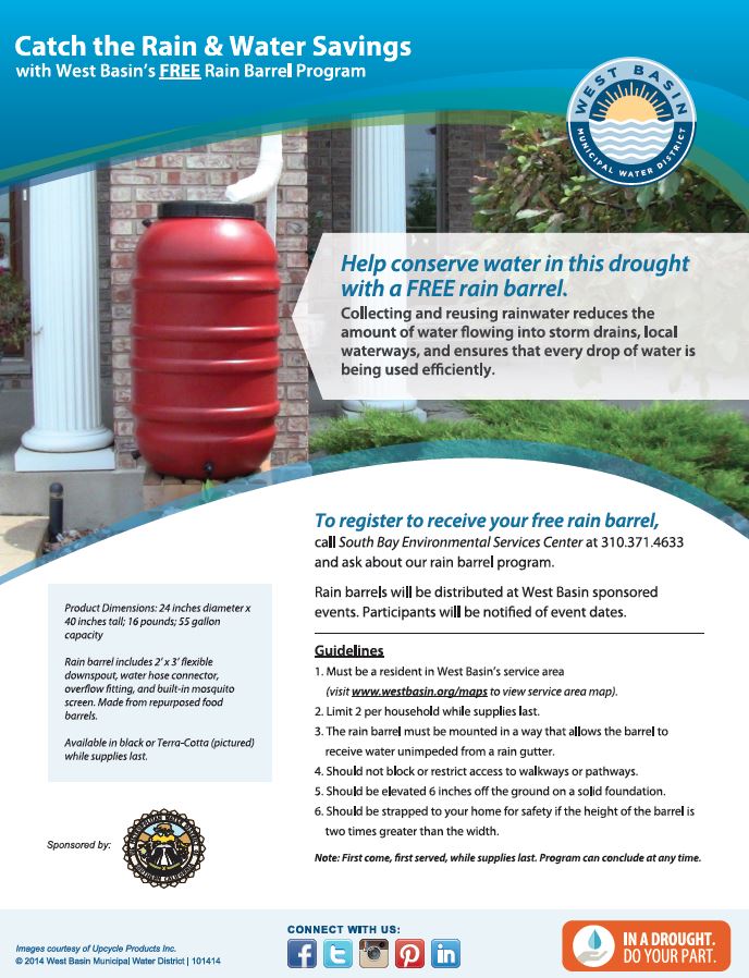 Torrance Offers Free Rain Barrels from the SoBay Environmental Ctr